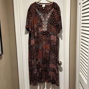 Knox Rose burnt orange, mauve, black floral patchwork dress